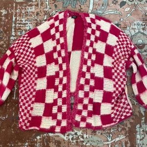 Hot pink checkered cardi large